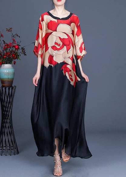 Mountain River Pattern Print O-neck Chiffon Summer Dress