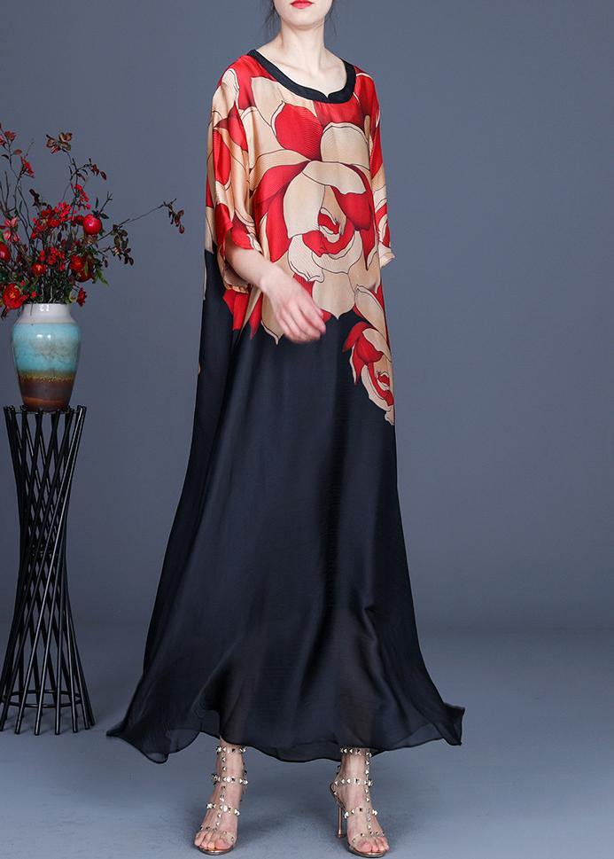 Pattern Print O-neck Chiffon Summer Dress