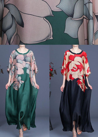 Mountain River Pattern Print O-neck Chiffon Summer Dress