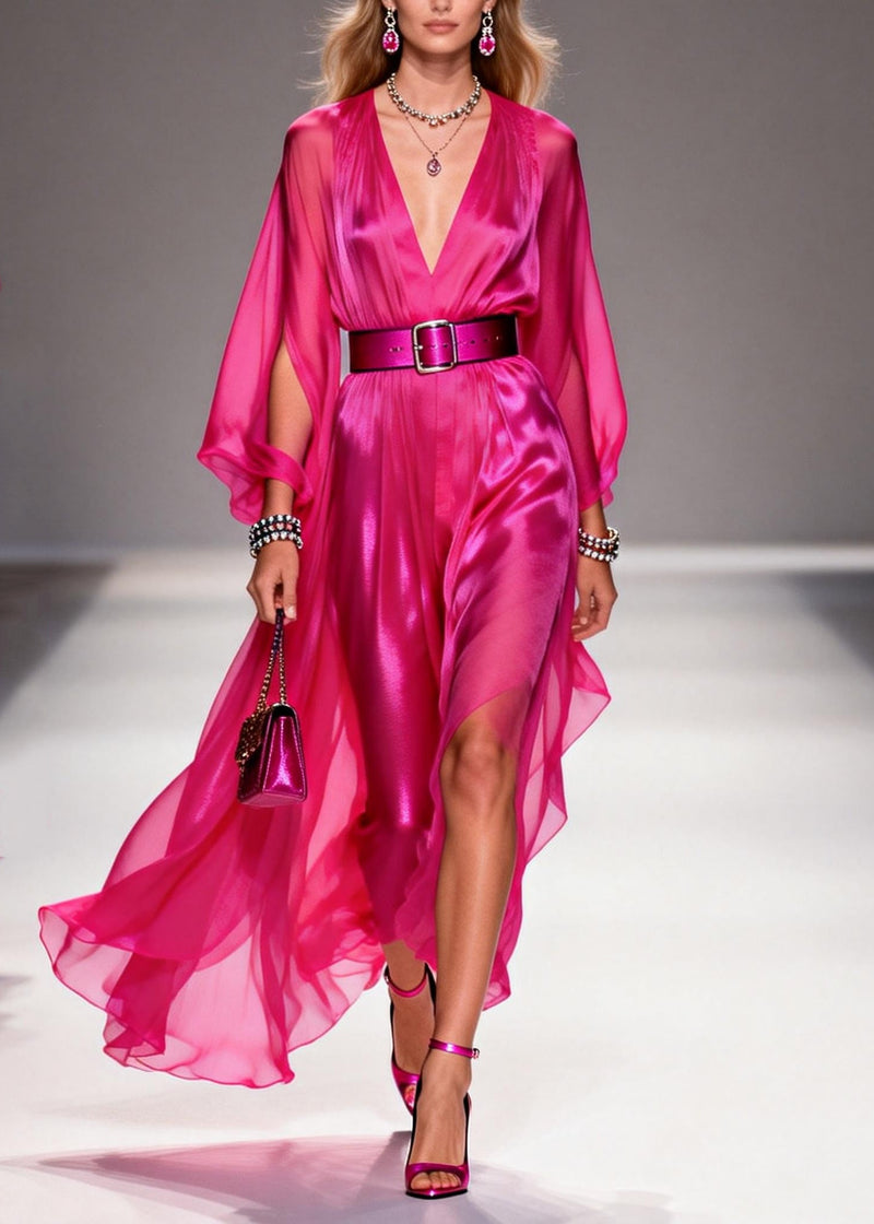 Rose Draping Low High Design Chiffon Tunic Dresses Summer