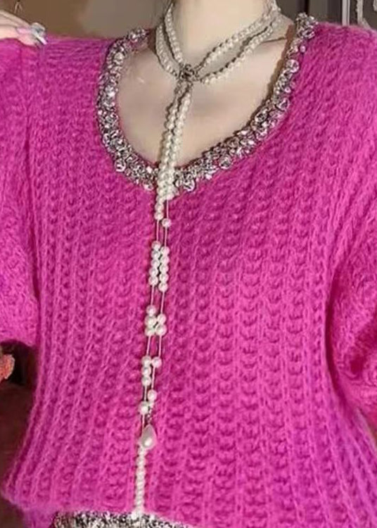 Rose Nail Bead Patchwork Knit Sweaters Long Sleeve