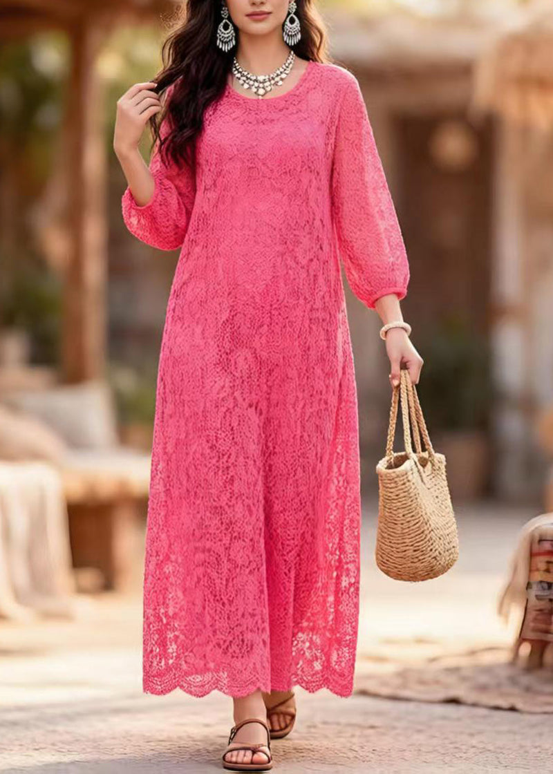 Rose O Neck Lace Long Dress Summer