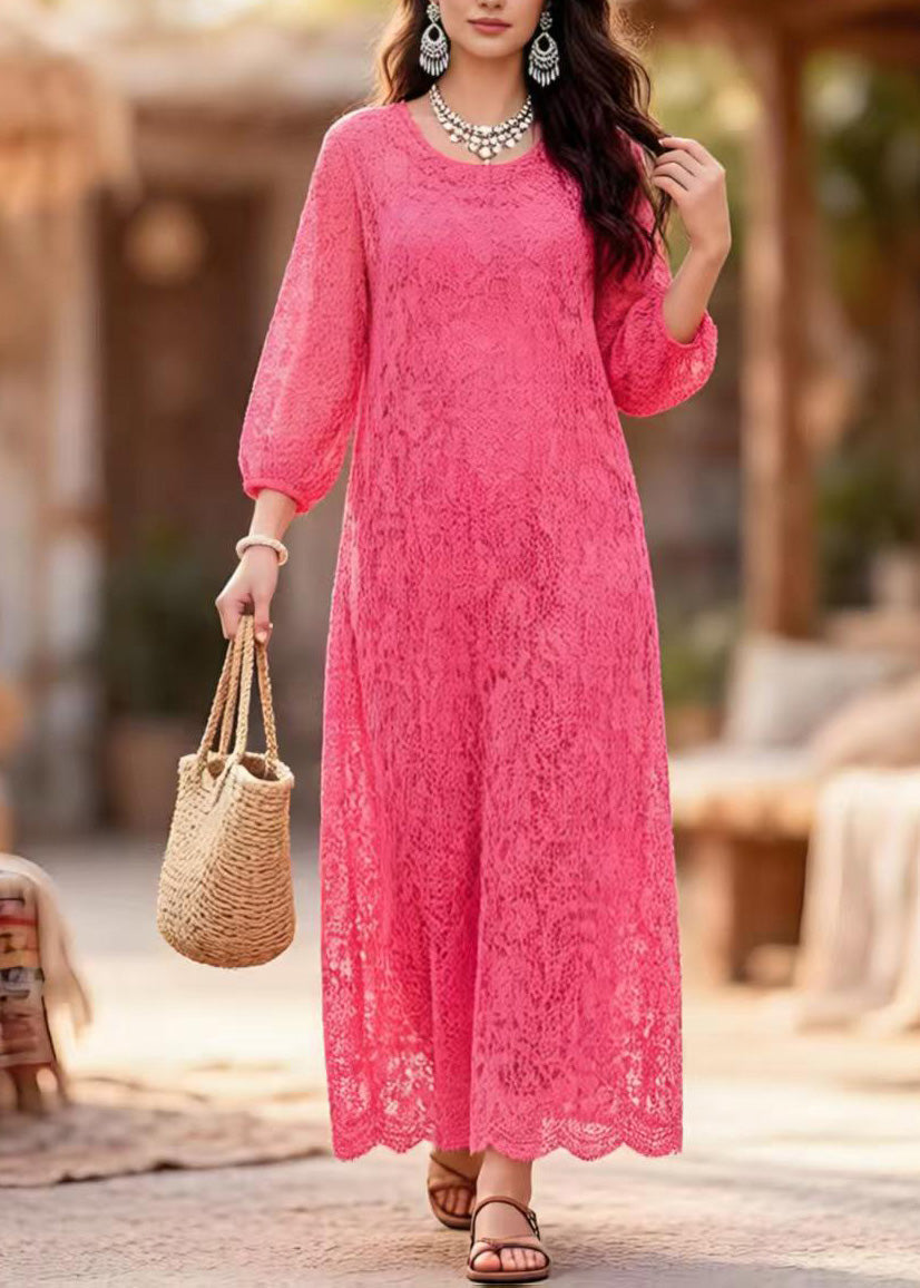 Rose O Neck Lace Long Dress Summer