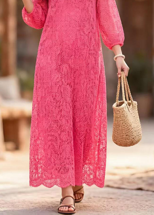 Rose O Neck Lace Long Dress Summer