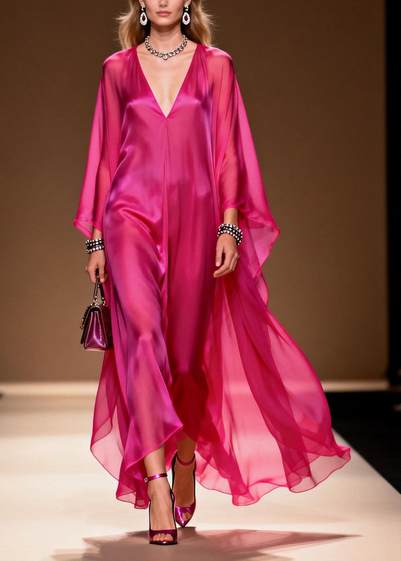 Rose Oversized Draping Chiffon Maxi Dress Summer