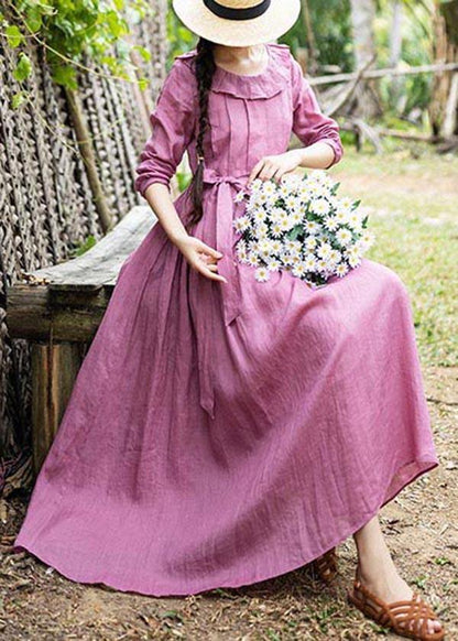 Rose Ruffles Cinched Party Summer Linen Dress
