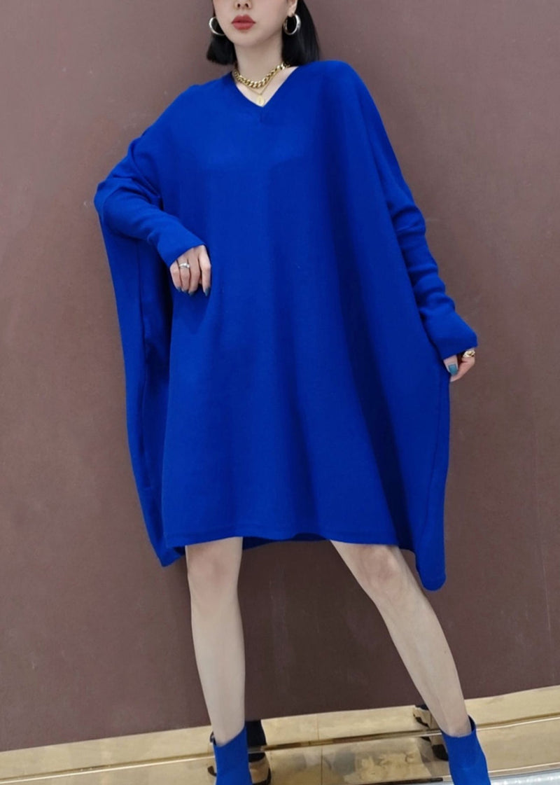 Rose V Neck Patchwork Knit Mid Dresses Batwing Sleeve