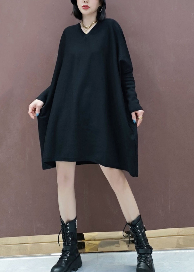 Rose V Neck Patchwork Knit Mid Dresses Batwing Sleeve