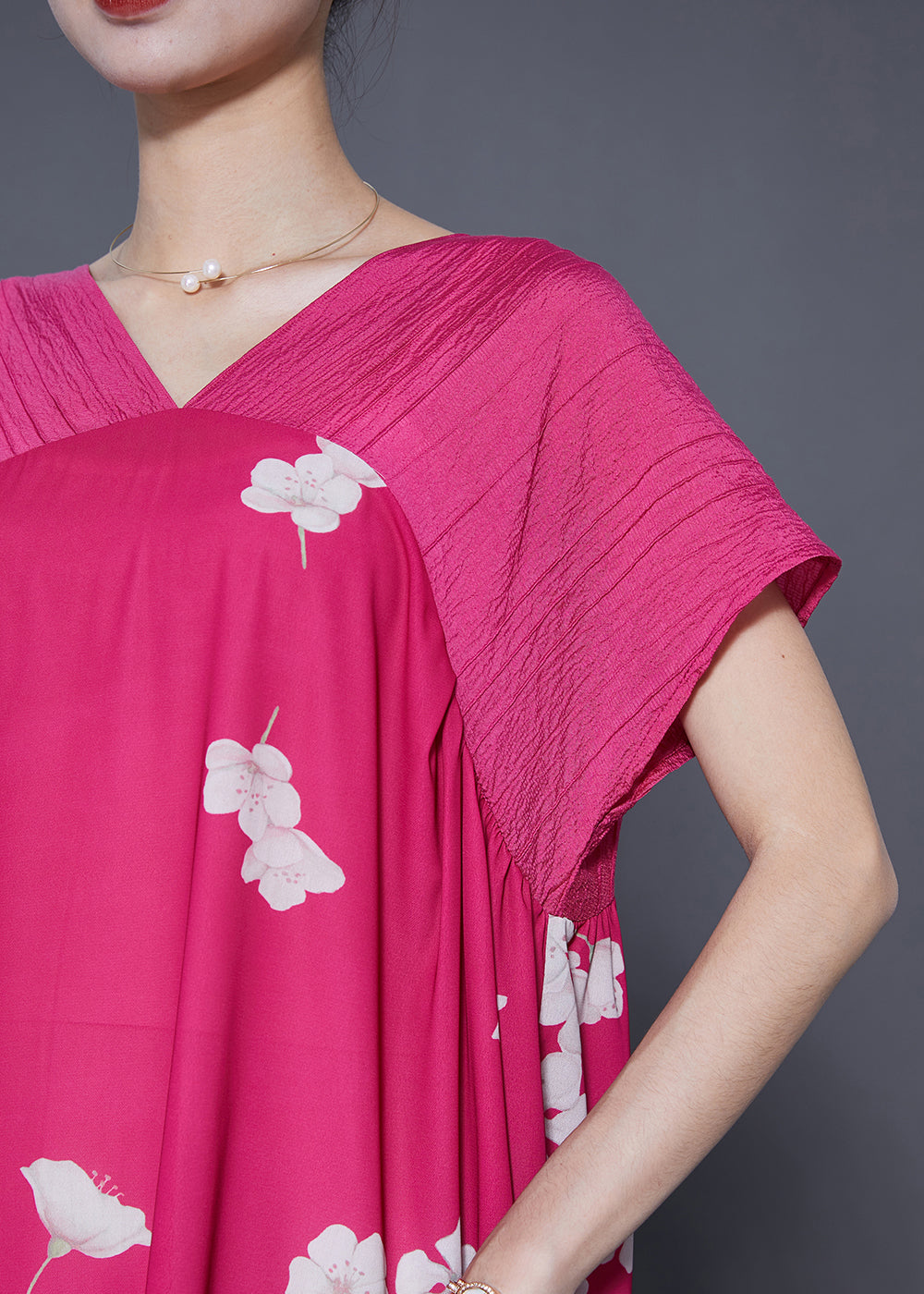 Rose V Neck Patchwork Print Silk Beach Dress Summer