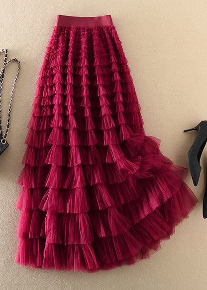 Rose Wrinkled Tulle Skirts Spring