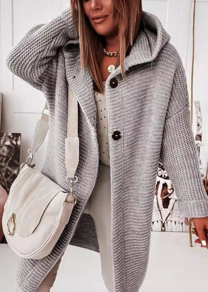 Rubber Red Hooded Button Knit Cardigans Fall