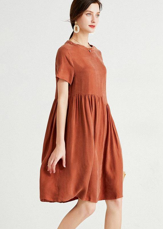 Rust Red O-neck Patchwork Summer Maxi Dresses Short Sleeve
