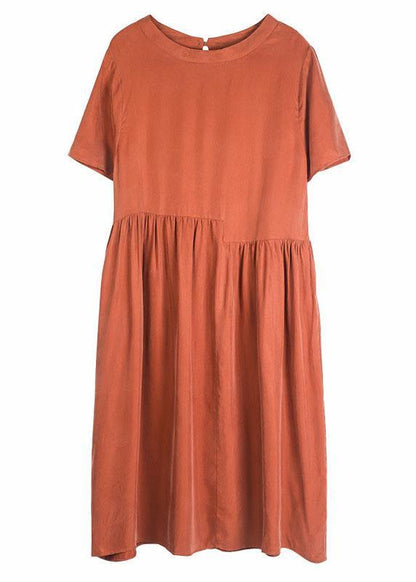Rust Red O-neck Patchwork Summer Maxi Dresses Short Sleeve