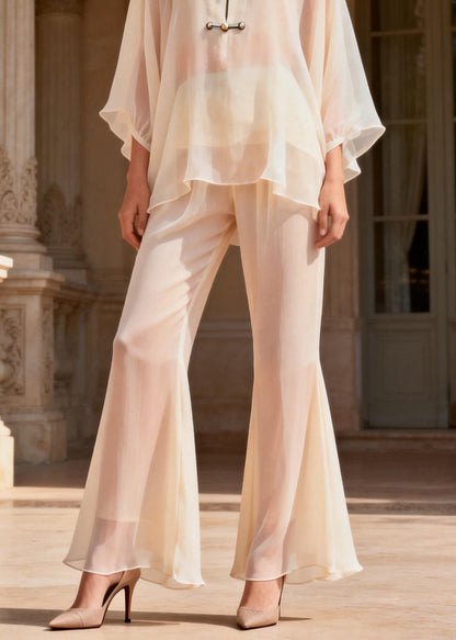 Stand Collar Chinese Button Patchwork Silk Two Piece Set Summer