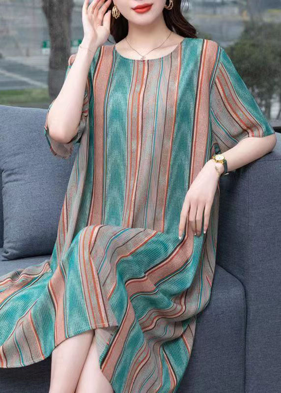 Striped O Neck Patchwork Chiffon Dresses Summer
