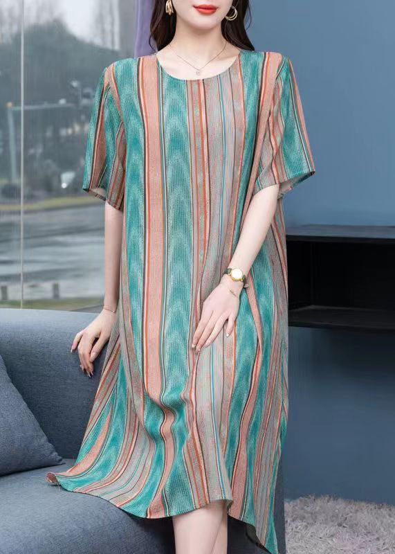 Striped O Neck Patchwork Chiffon Dresses Summer