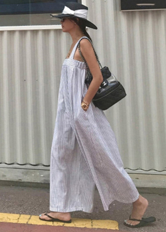 Striped Pockets Wide Leg Jumpsuit Pants Summer