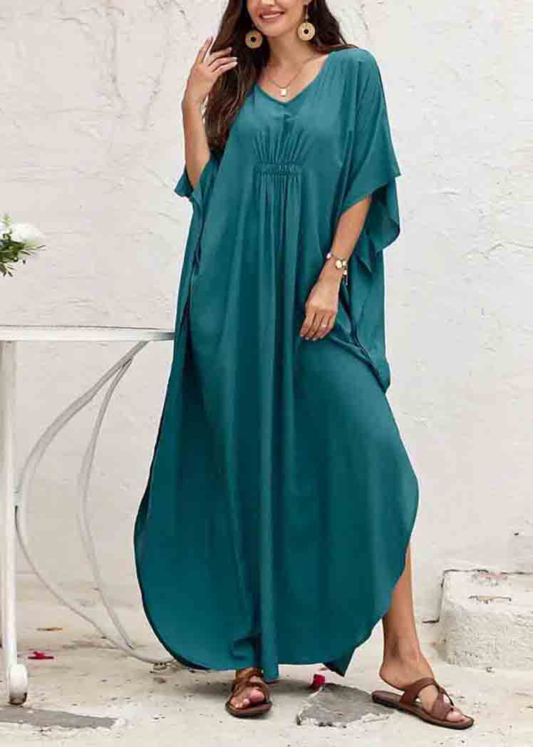 Tea Green Oversized Cotton Dress Batwing Sleeve