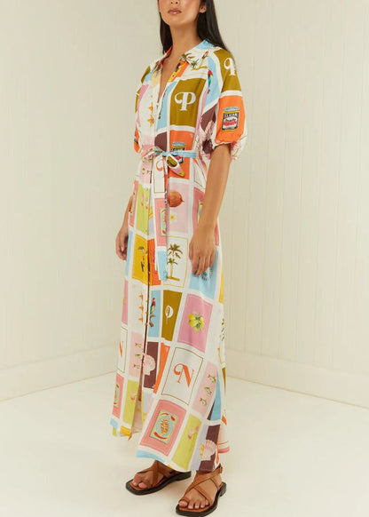Tie Waist Button Long Shirts Dresses Summer