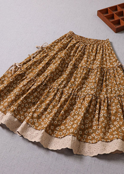 Unique Yellow Patchwork Print Skirt Winter
