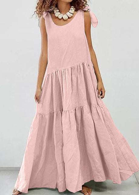 V-neck Cotton and Linen Dress Sleeveless