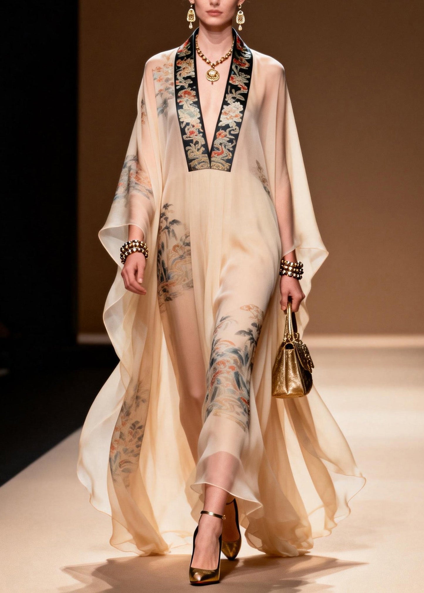 V Neck Print Chiffon Dresses Summer