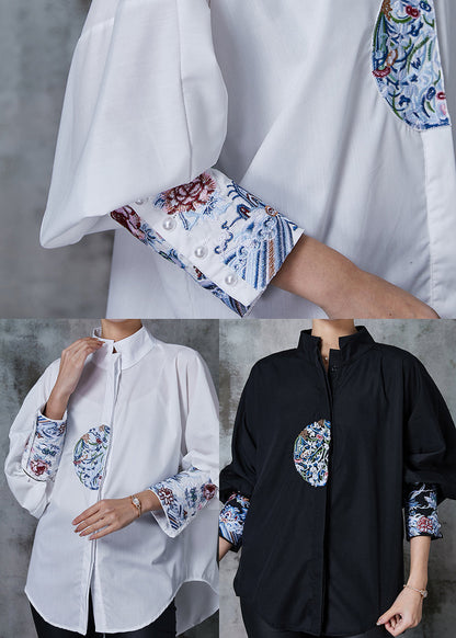 White Embroidered Cotton Shirt Tops Summer