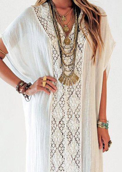 White Hollow Out Long Holiday Dress Summer