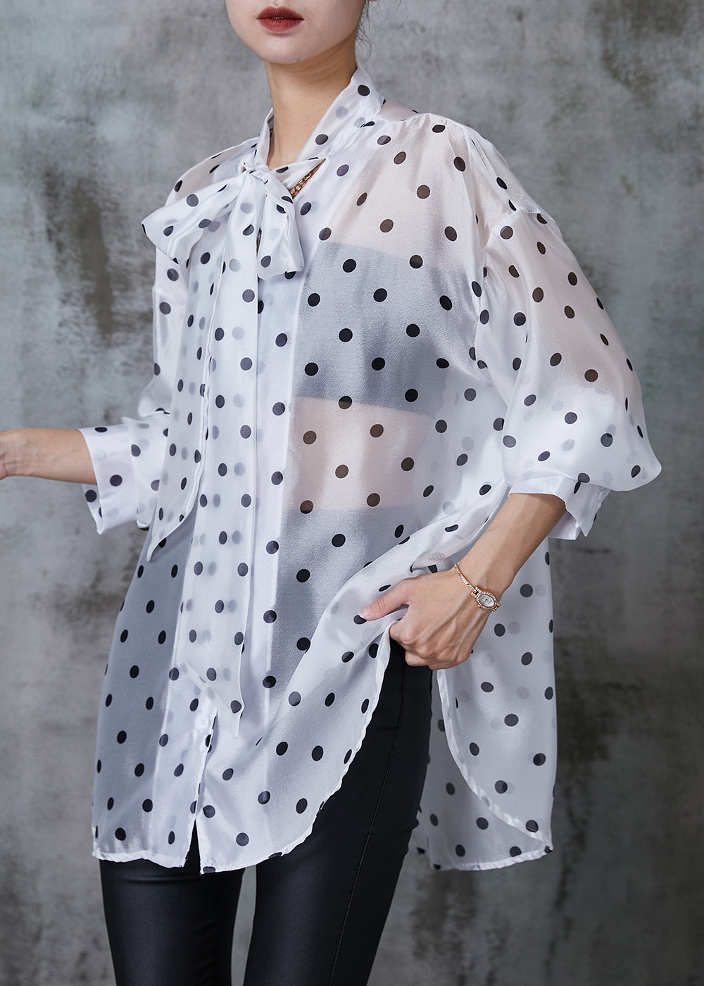 White Oversized Print Silk Shirt Summer