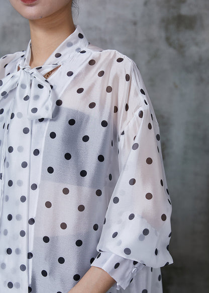 White Oversized Print Silk Shirt Summer