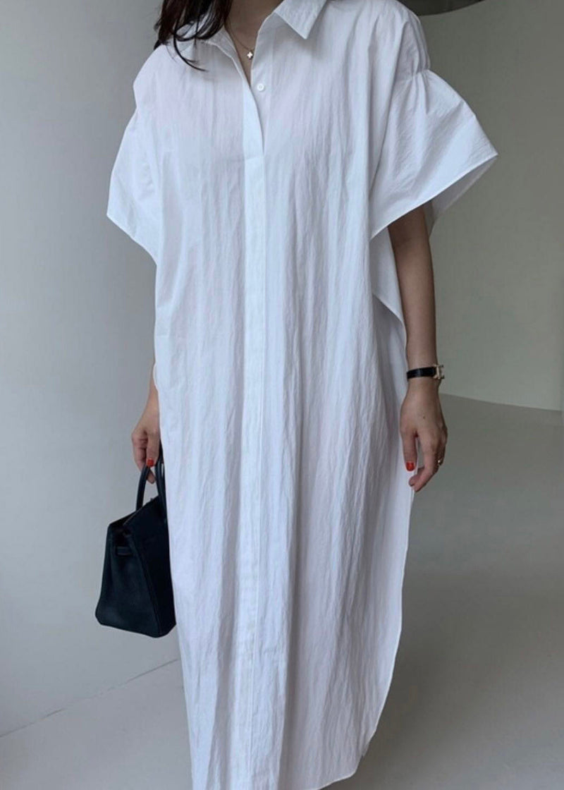 White Peter Pan Collar Button Cozy Long Shirt Dress Summer