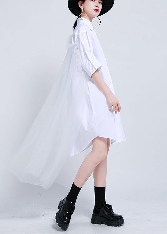 White Peter Pan Collar Button Holiday Summer Cotton Dress