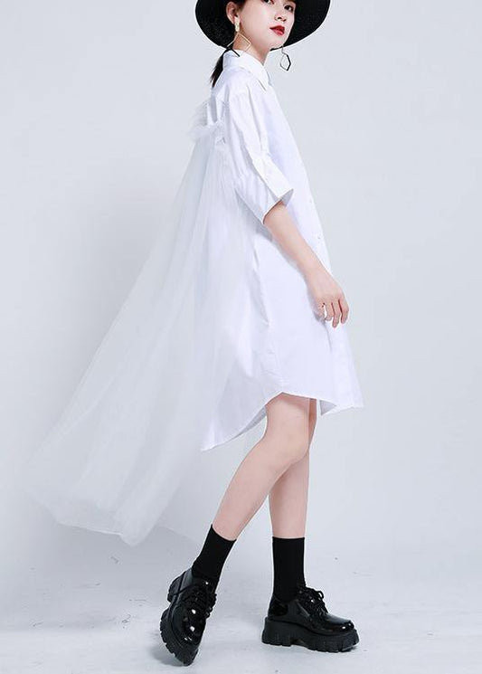 White Peter Pan Collar Button Holiday Summer Cotton Dress