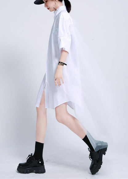 White Peter Pan Collar Button Holiday Summer Cotton Dress