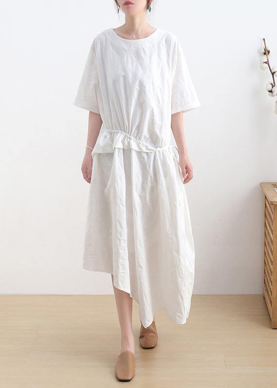 White Asymmetrical Design Maxi Summer Linen Dress