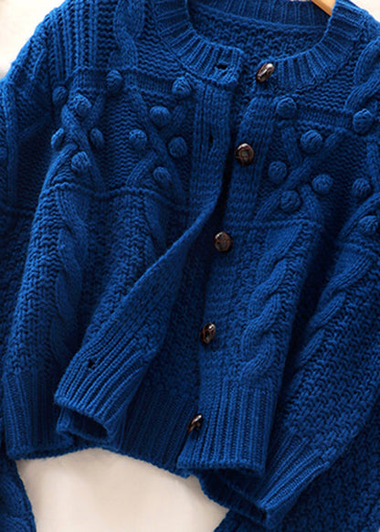 Blue Button Knit Sweater Coat Spring