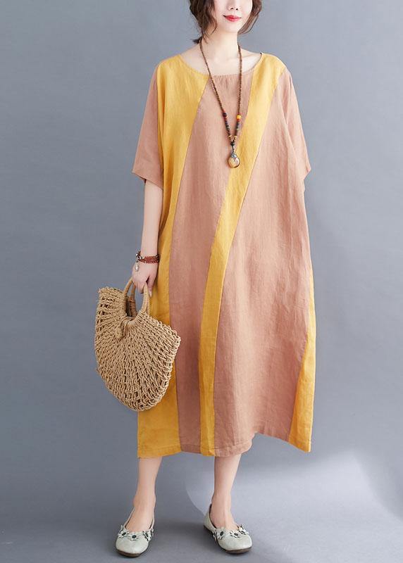 Yellow O-neck Straight Summer Ankle Dress