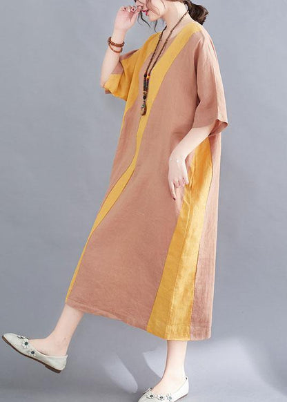 Yellow O-neck Straight Summer Ankle Dress
