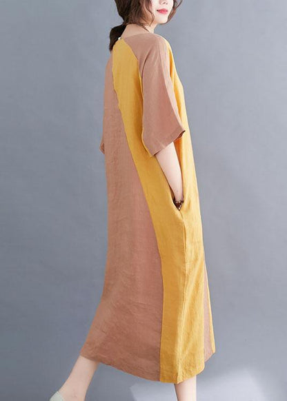 Yellow O-neck Straight Summer Ankle Dress