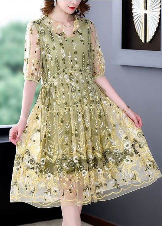 Yellow Ruffled Embroideried Tulle Party Dress Summer