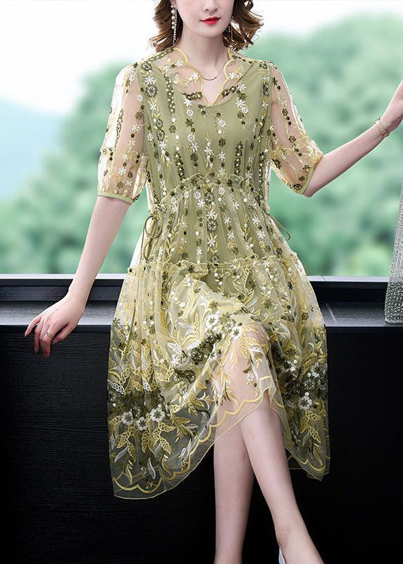 Yellow Ruffled Embroideried Tulle Party Dress Summer