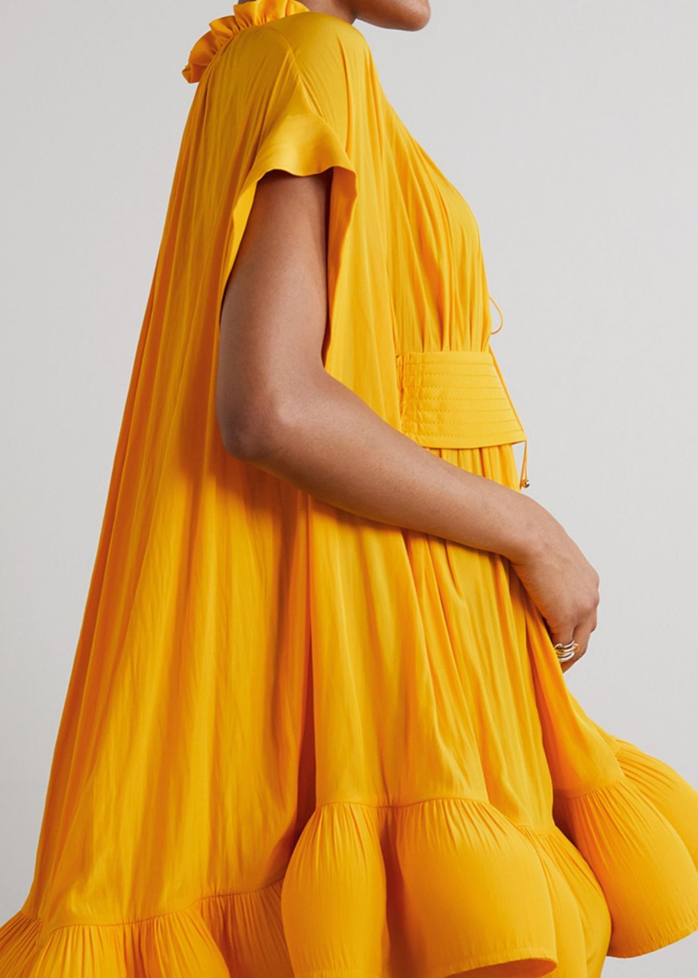 Yellow Ruffled Lace Up Mini Dress Summer