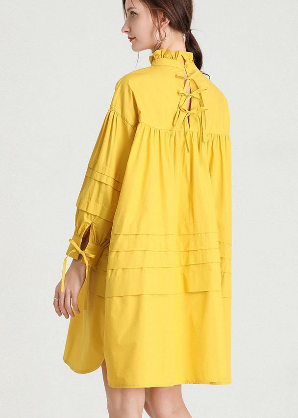 Yellow Stand Cotton Bow Spring Maxi Dresses