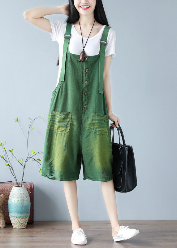 Green Pocket Hot Pants Jumpsuit Summer