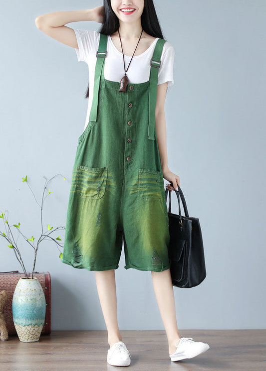 Green Pocket Hot Pants Jumpsuit Summer