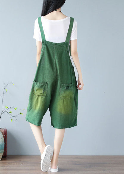 Green Pocket Hot Pants Jumpsuit Summer