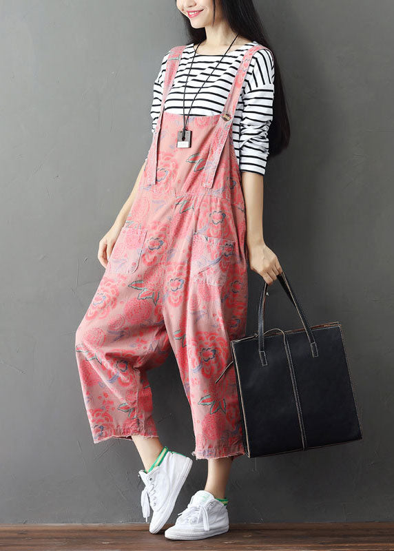 Pink Print Wide Leg Pants Jumpsuits Spring