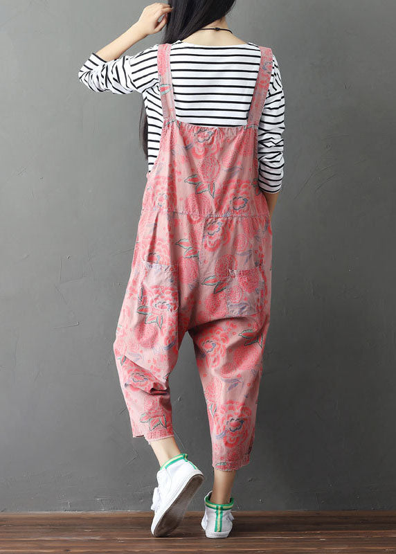 Pink Print Wide Leg Pants Jumpsuits Spring