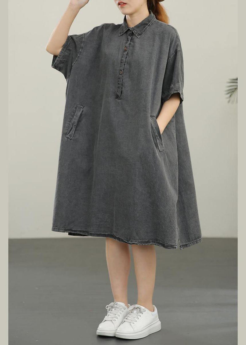 Polo Collar Thin Denim Dress for in Summer