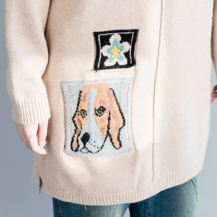 Pullover Sweater Outfit O Neck Beige Hipster Knit Tops